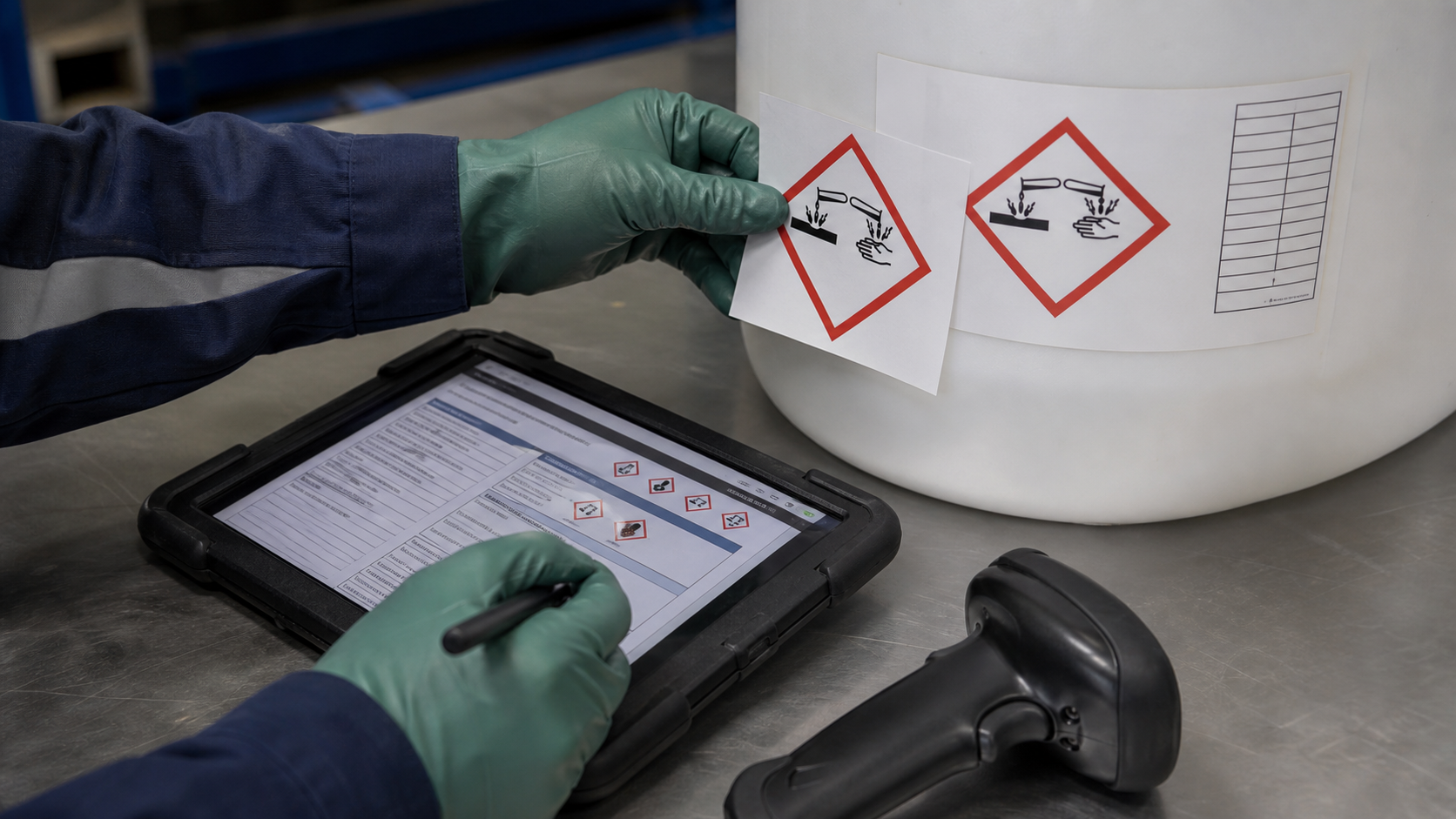 Verificación del etiquetado CLP de un envase de producto corrosivo