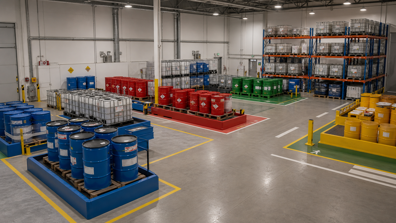 Almacén de productos químicos segmentado por zonas para controlar umbrales APQ